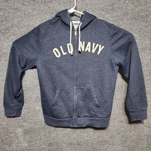 Old Navy Hoodie Mens M Blue Full Zip Hooded Sweatshirt Fleece Spell Out Jacket
